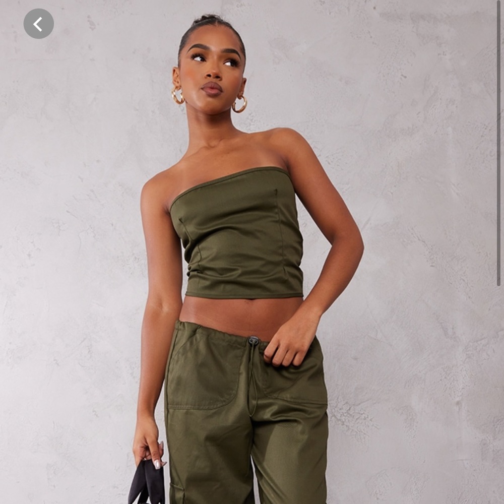 PRETTYLITTLETHING KHAKI TWILL CORSET TOP SIZE 6
